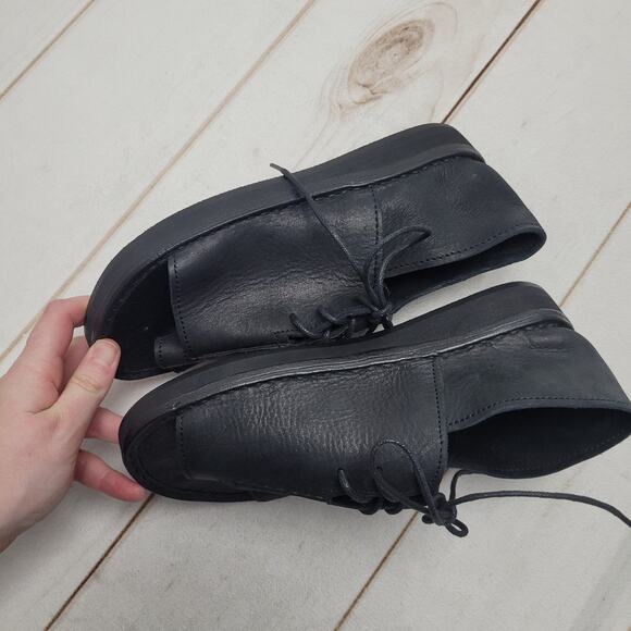 Bread & Butter Italy black leather toe strap sandals moccasins chunky - Picture 4 of 9